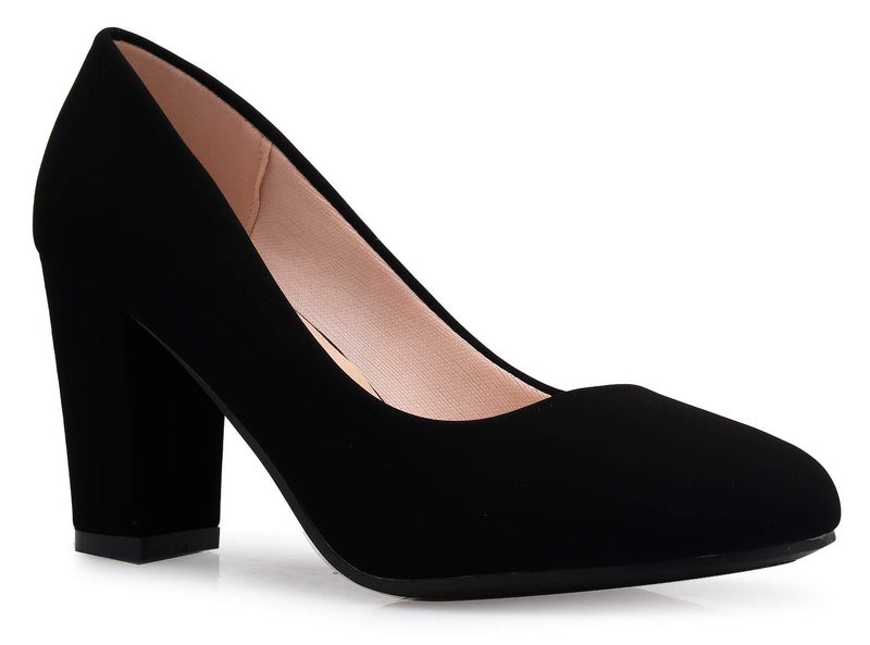 Olivia K Women's Classic Round-Toe Platform Pumps High Block Heel - Adorable, Comfortable (8.5,Black Nubuck*, Numeric_8_Point_5) - Image 1